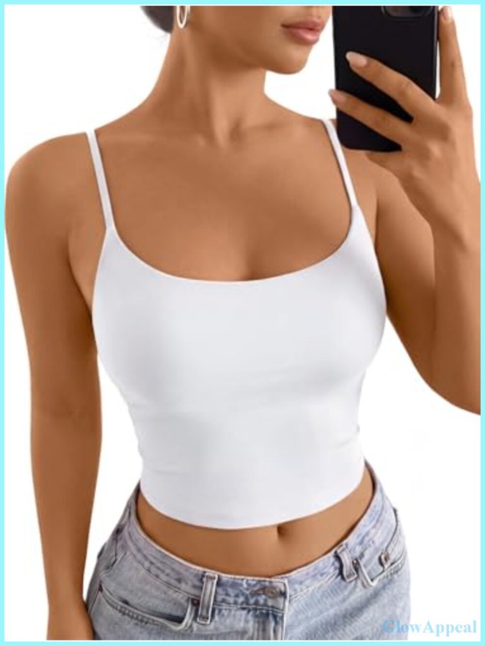 Double Lined Crop Tank Top Adjustable Spaghetti Strap Scoop Neck